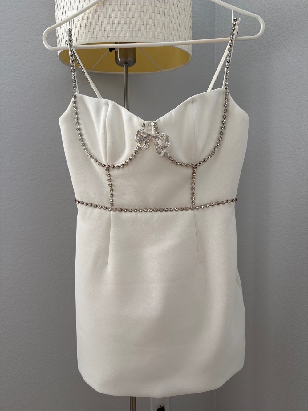 Self-Portrait White Crystal Embellished Mini Dress, Size 4